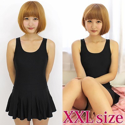 パッド付きの本物スカート付きスクール水着 黒 XXL