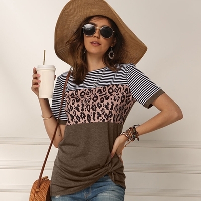 パンサー柄 切り替えTシャツ Mサイズ ブラウン